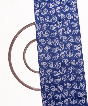 Indigo Colour Leaf Print Modal Chanderi Fabric